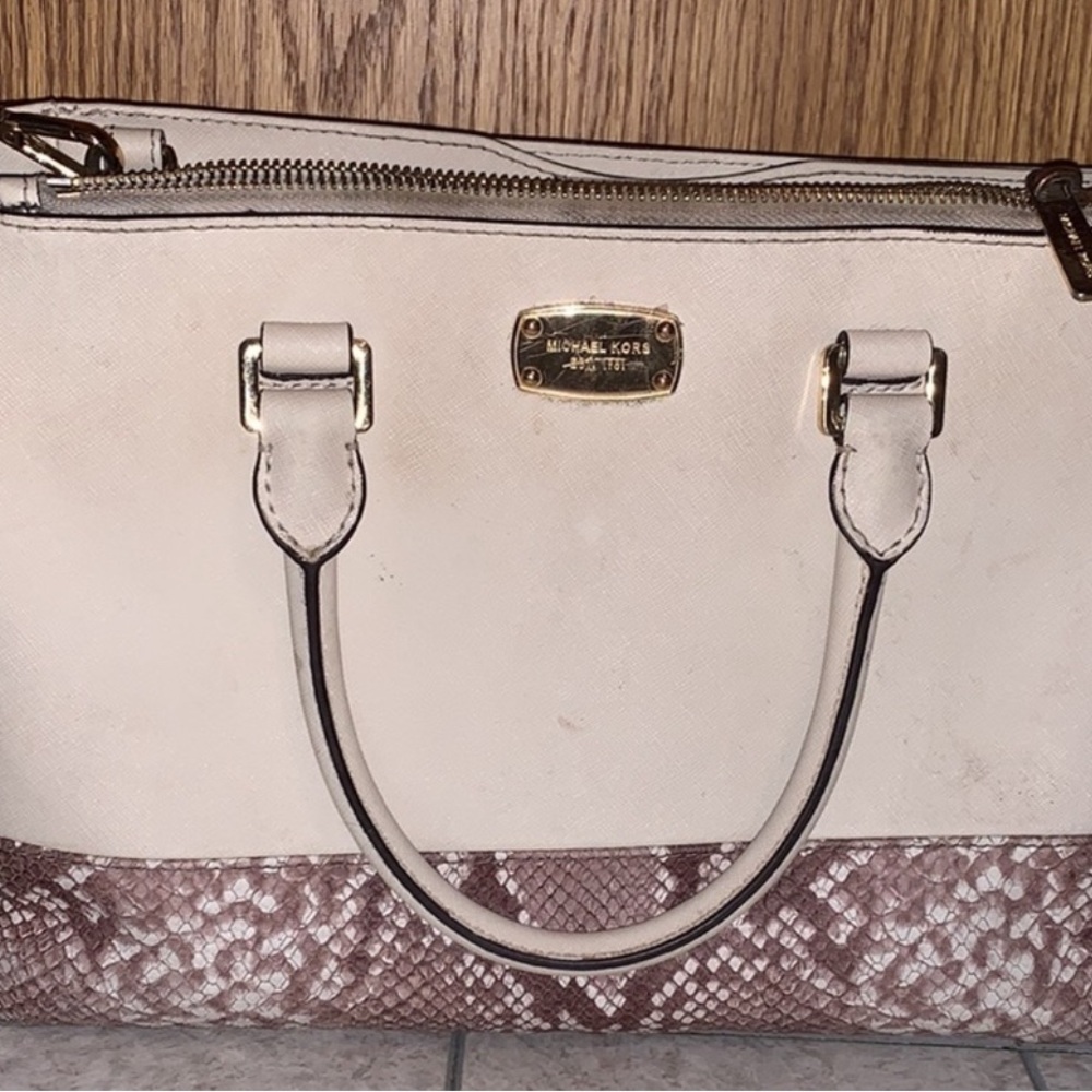 Michael Kors Cream and Brown Satchel